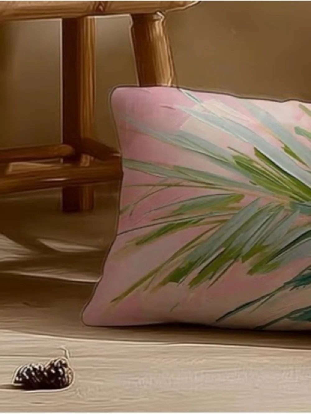 Decorative Pink Palm-Print Throw Pillow Cover